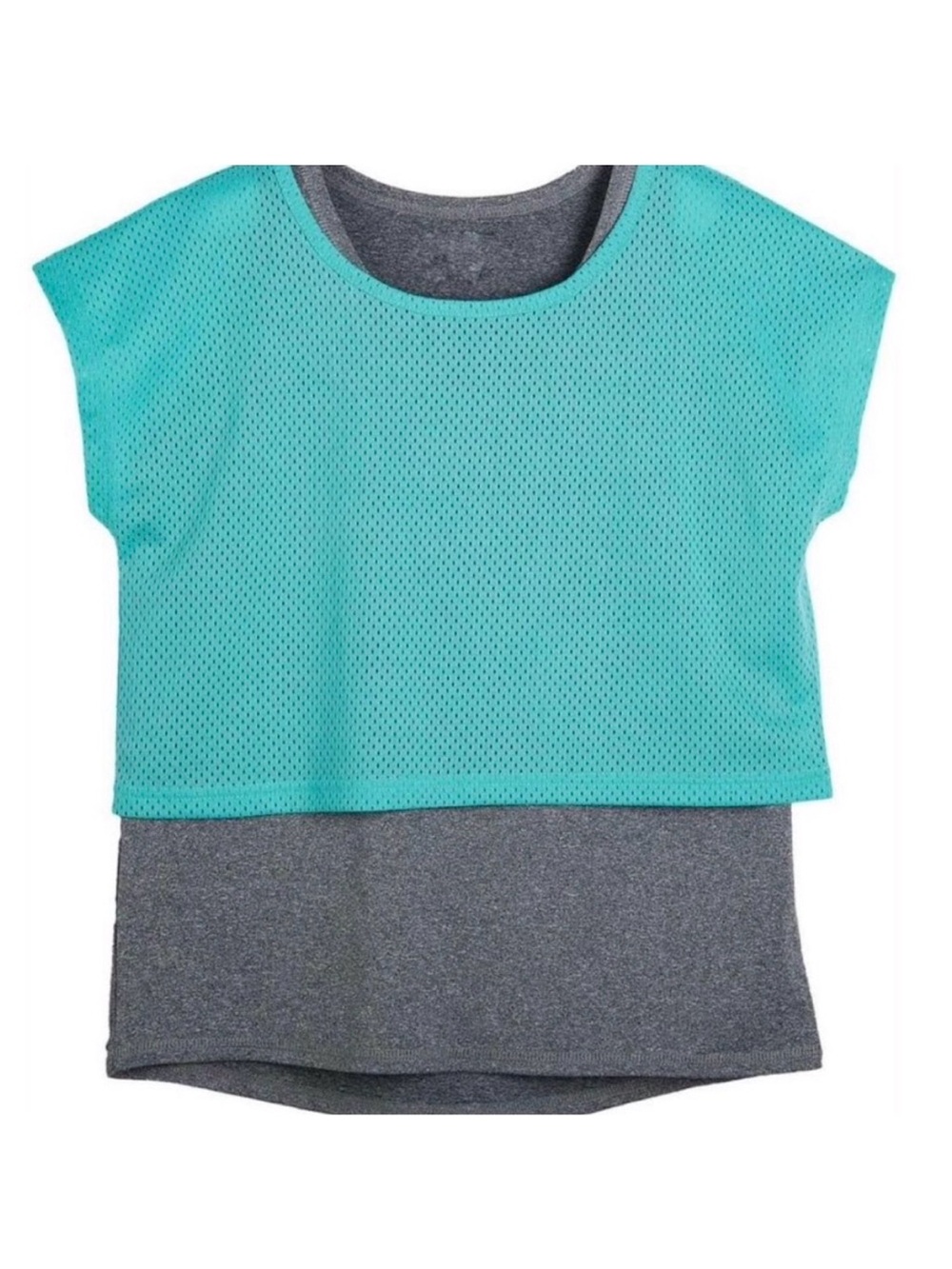 💞 New Baby & Toddler Girls Size 12 Months Grey & Blue Mesh Overlay Active Tee